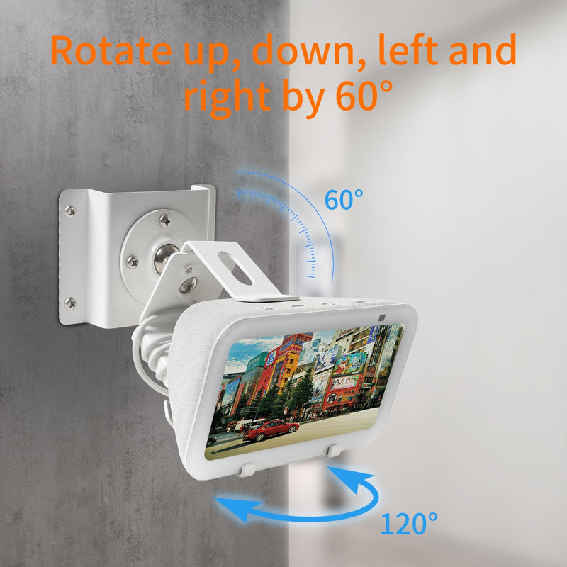 shinar Metal Wall Mount ONLY for Echo Show 5 (3rd Generation) - Swivels up to 360° / Tilts -70° / +70°,Mount Stand Compatible with Show 5 (3rd Gen)&iPhone Models with Wiremanagement (White) White