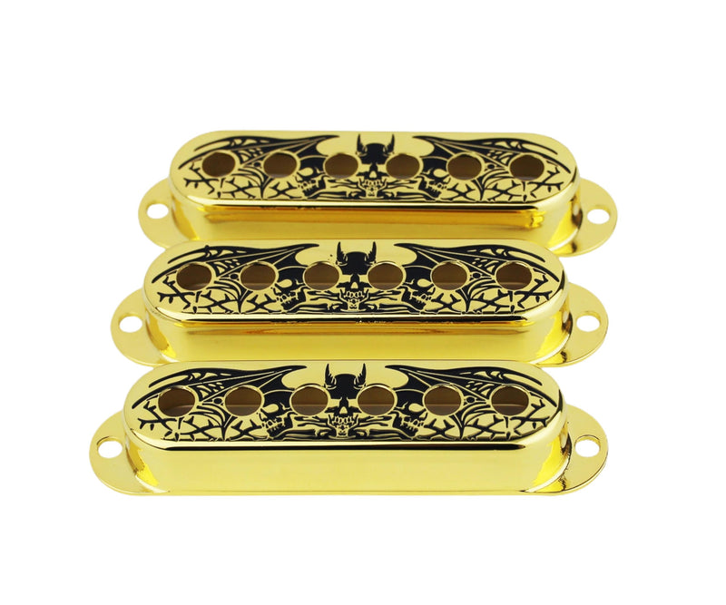 Guyker 3Pcs Single Coil Guitar Pickup Covers (52mm Pole Spacing), Copper Pickup Mounting Ring Set Guitar Accessories Replacement Part Wing Surface, (PS003, Gold) PS003, Gold