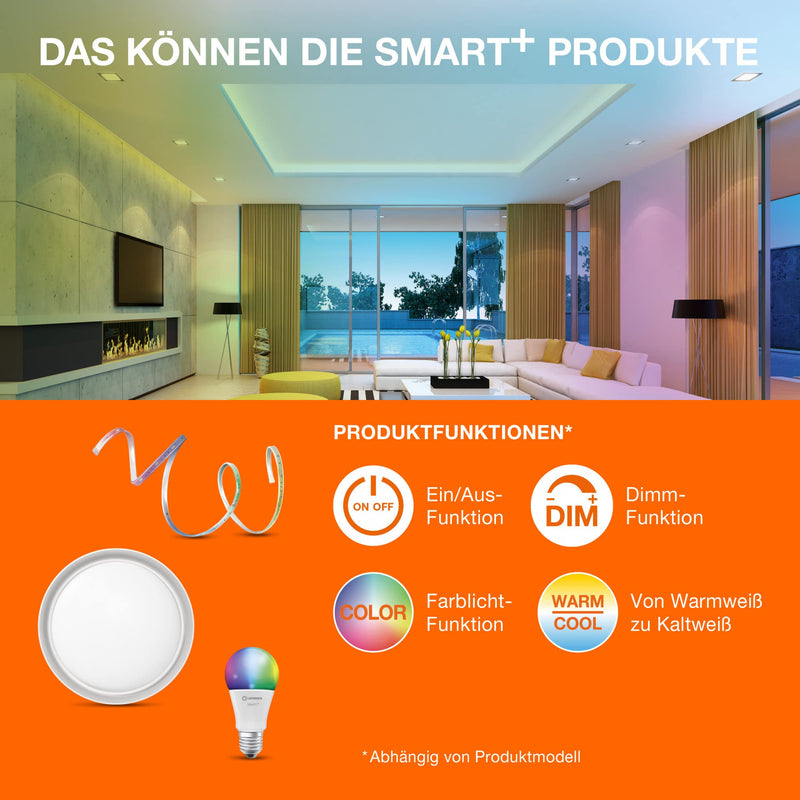 [AUSTRALIA] - LEDVANCE LED Spotlight Integrated Slim Diameter 12 cm Round Recessed Ceiling Spot for Indoor Use Dimmable 8 W Colour Temperature 3000 - 6500 K 550 Lumen Flat Design Includes Clamping Device White 3000-6500k 120mm 8w 