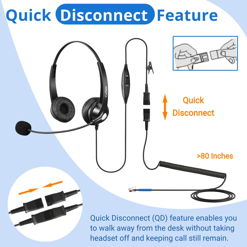 [AUSTRALIA] - Callez RJ9 Phone Headset with Mic Noise Cancelling, Office Telephone Headset with Quick Disconnect Cord Compatible with Cisco IP Phones 7940 7941 7942 7945 7960 7962 7965 7821 7841 8811 8841 8845 8851 
