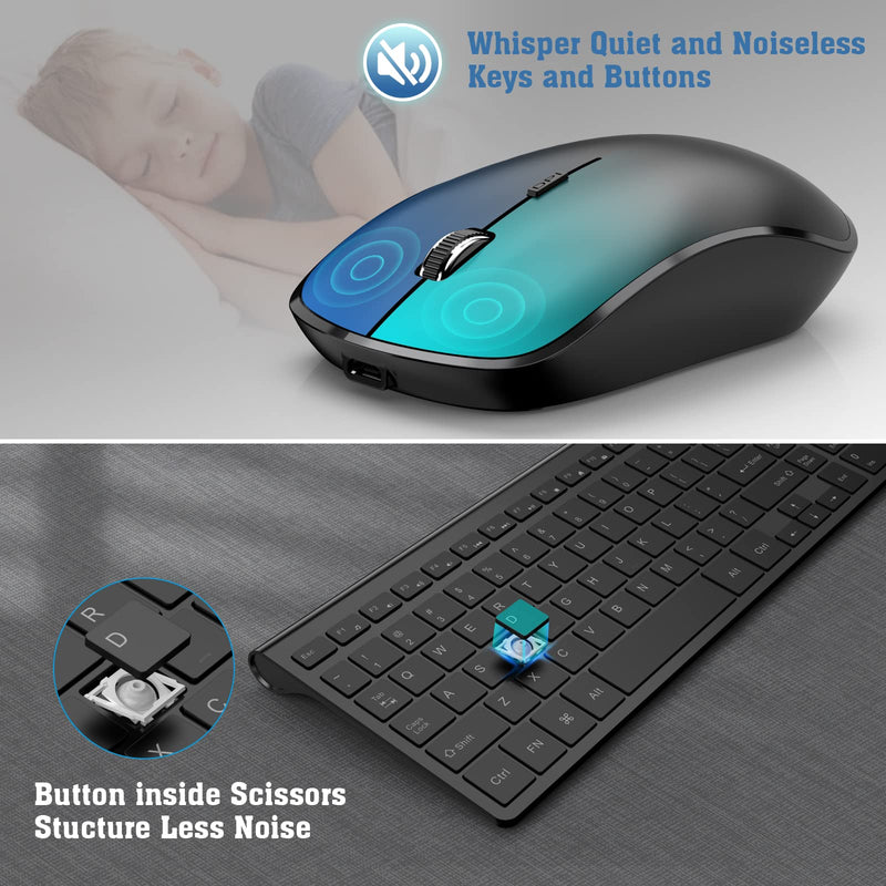 Rechargeable Wireless Keyboard and Mouse Combo- J JOYACCESS 2.4G Compact Quiet Slim Wireless Keyboard Mouse Combo for Laptop,PC,Desktop,Computer,Windows- Black Pure Black