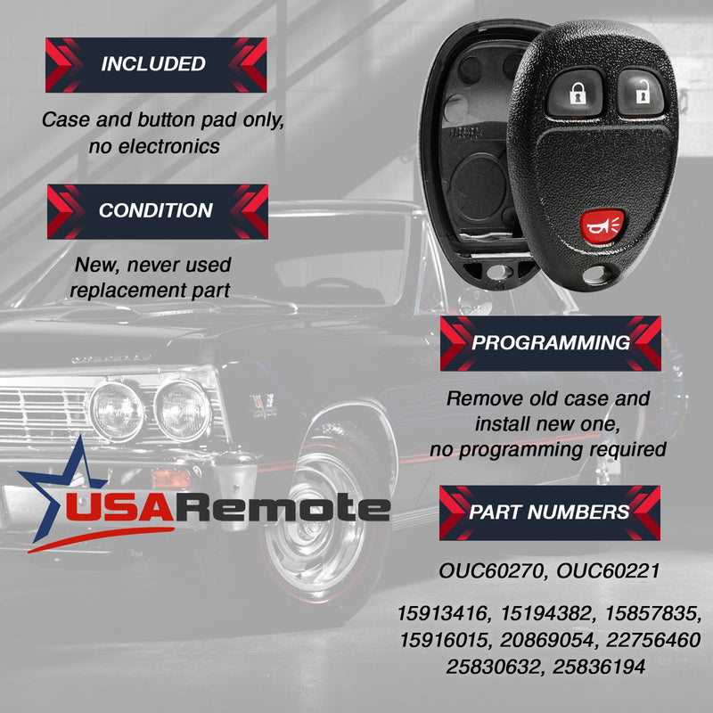 Key Fob Keyless Entry Remote Shell Case & Pad fits Buick/Chevy Avalanche Equinox Express Silverado Traverse/GMC Sierra/Pontiac Torrent g-420-case