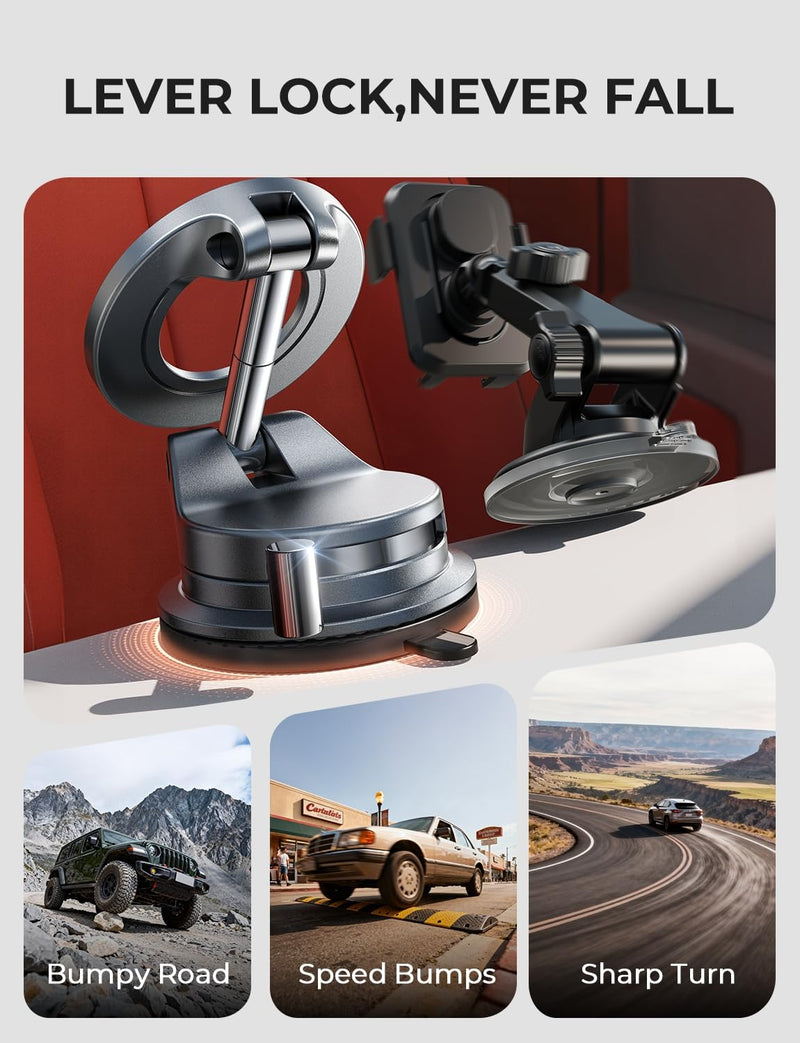 LISEN 2 Pack for Magsafe Car Mount, Magnetic Phone Holder for Car, Strong Magnetic Car Phone Mount, 89 LBS Suction Phone Mount Vacuum, Dashboard Gifts Phone Holders for Your Car Mount for iPhone 17 | 2400gf Strong Magnetic Power, 360° Adjustable Dashbo...
