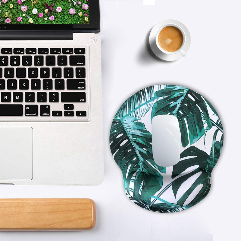 Ergonomic Mouse Pad with Wrist Support,Dooke Cute Wrist Pad with Non-Slip Rubber Base for Computer, Laptop, Home Office Gaming, Working, Easy Typing & Pain Relief Tropical Leaf Green Plant
