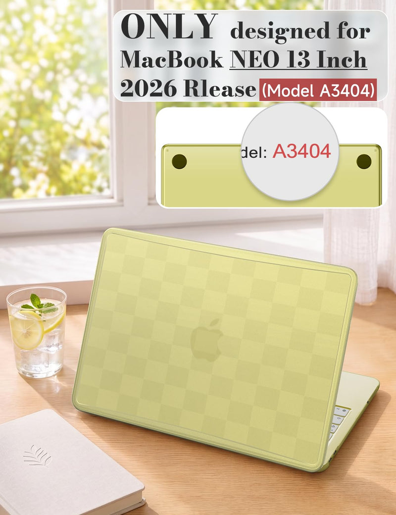 iCasso for MacBook Neo 13 Inch Case 2026 A3404 Citrus Yellow | MacBook Neo 13 Inch Subtle Checkerboard Case, A18 Pro Chip, Keyboard Cover Screen Film