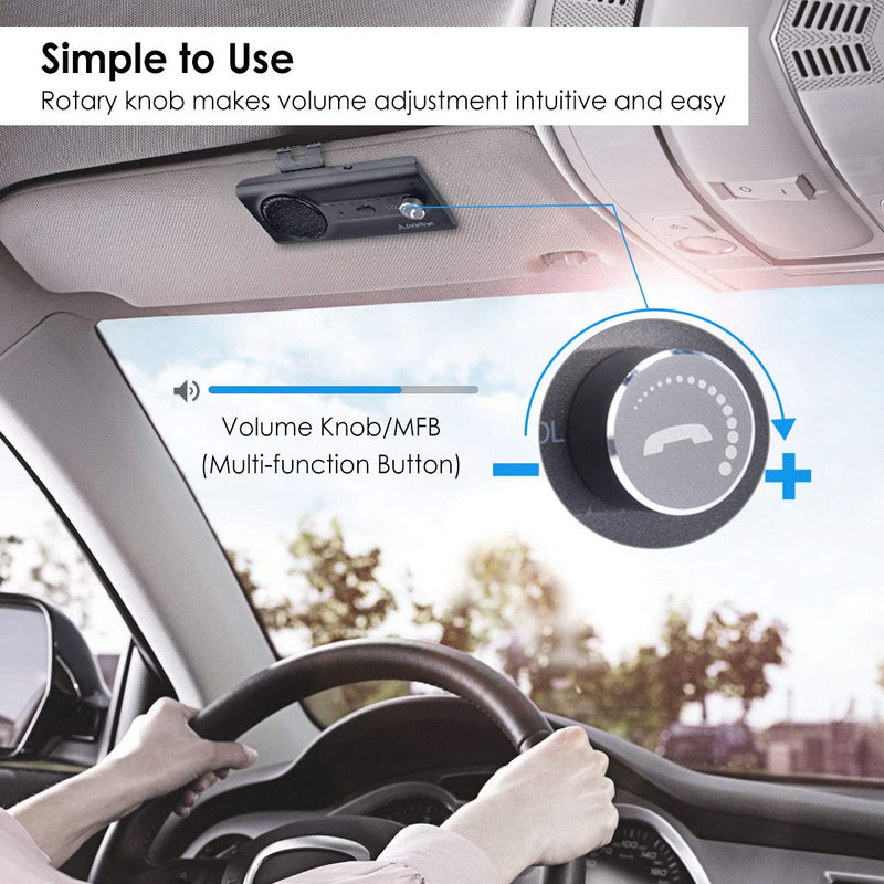 Avantree CK11 Hands Free Bluetooth 5.0 Car Kits, Loud Speakerphone, Support Siri Google Assistant & Motion Auto On Off, Volume Knob, Wireless in Car Handsfree Speaker Kit with Visor Clip - Titannium