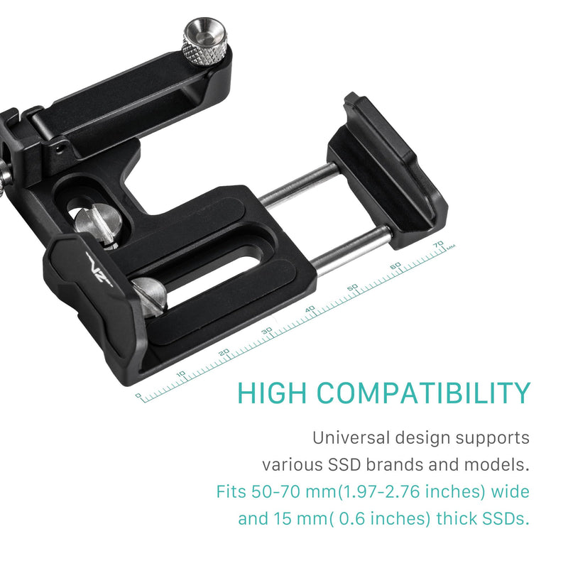Tilta Universal SSD Drive Holder V2 - Black | Compatible with Most Camera Cages via 1/4"-20 Threads | Extendable Cable Clamp | Rubber Protection | Lightweight, Durable, & Portable Version 2