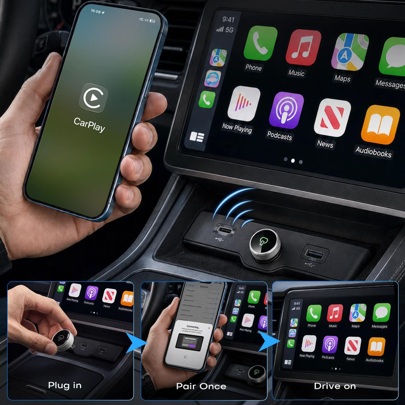 Wireless CarPlay Adapter for iPhone & Android Device | Fast Auto-Connect, Stable Connection, Mini Size Plug，Apple iPhone & Android, 2-in-1 Adapter, Convert Wired to Wireless Dongle