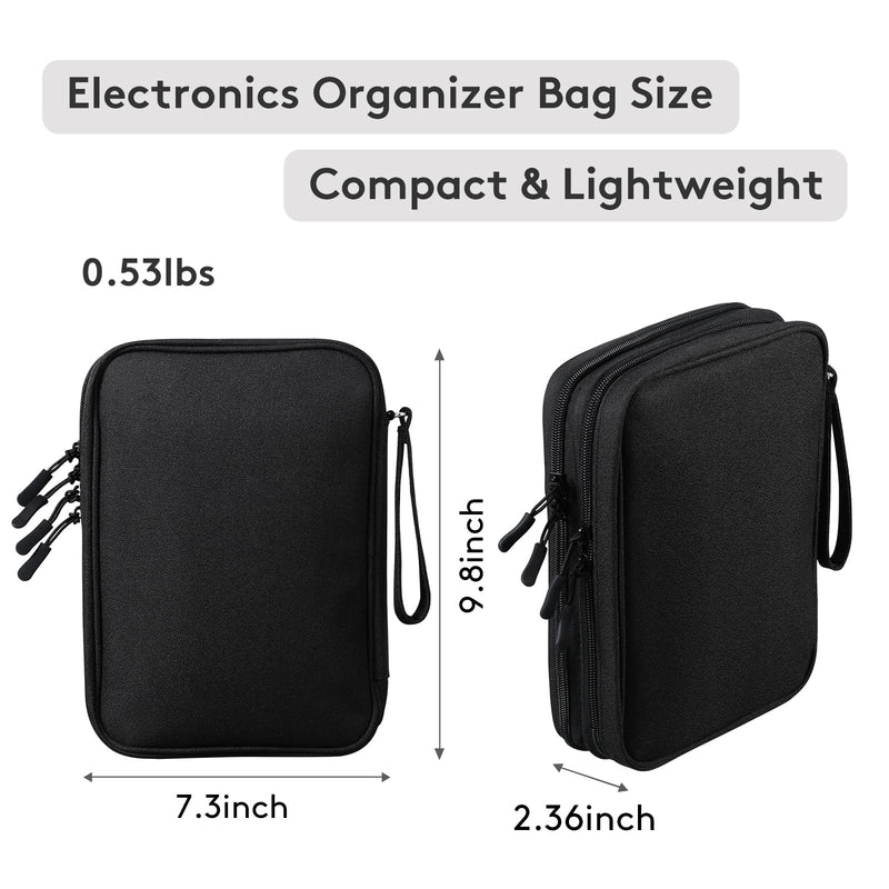 DDgro Travel Electronics Organizer Pouch Bag for Tech Gadgets & Airplane Accessories, for Cables/Cords & Chargers/iPad Mini/Kindle (Large, Black) Black-Large Large