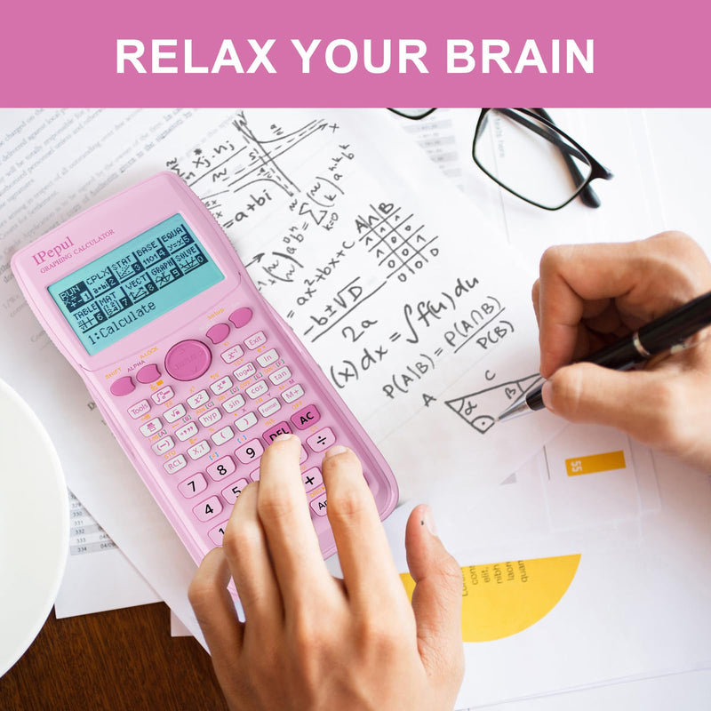 Pink Scientific Calculators with Graphing Functions, IPepul 10 Modes Math Calculator for High School and College Students, Teachers, Office, Algebra, Geometry, Statistics, Pink School Supplies