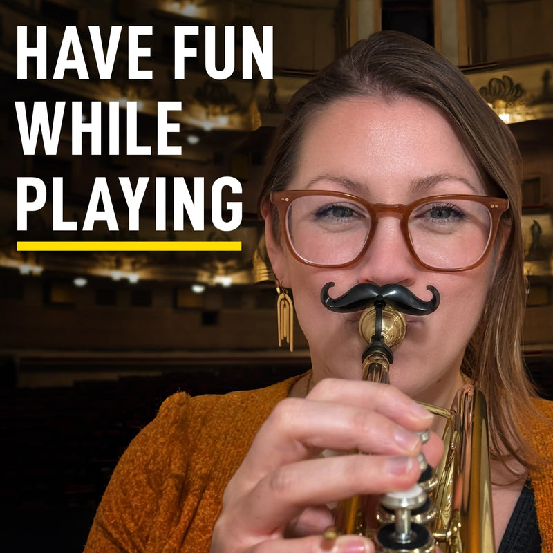 [2 Pack] Clip-On Mustache For Trumpets & Trombones - Includes Protective Case - Fits All Small Shank Mouthpieces - Perfect Accessory For Young Musicians - Mouthpiece Not Included
