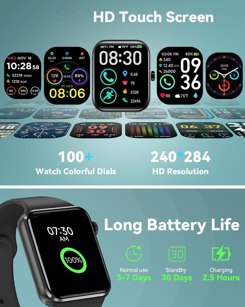 Smart Watch for Men Women, 2.09" AI Fitness Smartwatches with Calling/SMS, Heart Rate/Sleep/SpO2 Monitor, Pedometer, Dual Bands, 3 Games for Android/iOS Phones (White) White