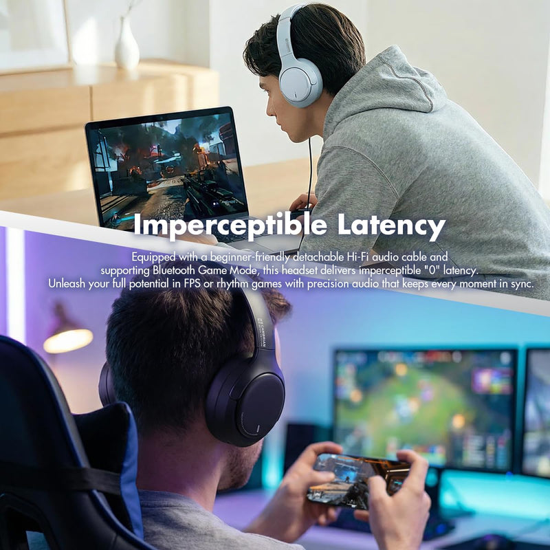 ROSESELSA Cambrian Noise Cancelling Headphones, LDAC Hi-Res ANC, Black | Hybrid ANC eliminates 99% ambient noise, 100H battery, ultra-low latency, Hi-Fi cable, multipoint connection, slow-rebound