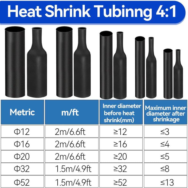 Heat Shrink Tube, Heat Shrink Tube with Adhesive, 4:1 Heat Shrink Tubes, Waterproof, Heat Shrink Tube Black for Cable Insulation, Marking, Cable Bundling, Repairs (20 mm x 2 m) 20MM*2M