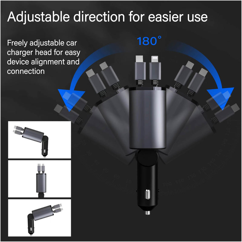 159W GaN 5-in-1 Retractable Car Charger, Dual Cig Lighter, 180° Adjust | Wide compatibility with cell phones, tablets and laptops for road travel power supply