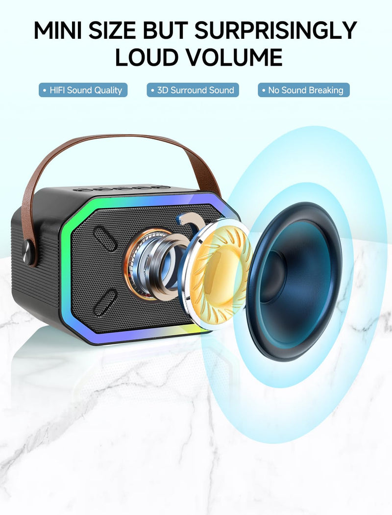 [AUSTRALIA] - Karaoke Machine for Kids and Adults, Mini Portable Bluetooth Speaker with 2 Wireless Microphones, Led Lights for TV, Kids Gifts for Girls Boys Family Party Birthday (Black) Rectangle Black 