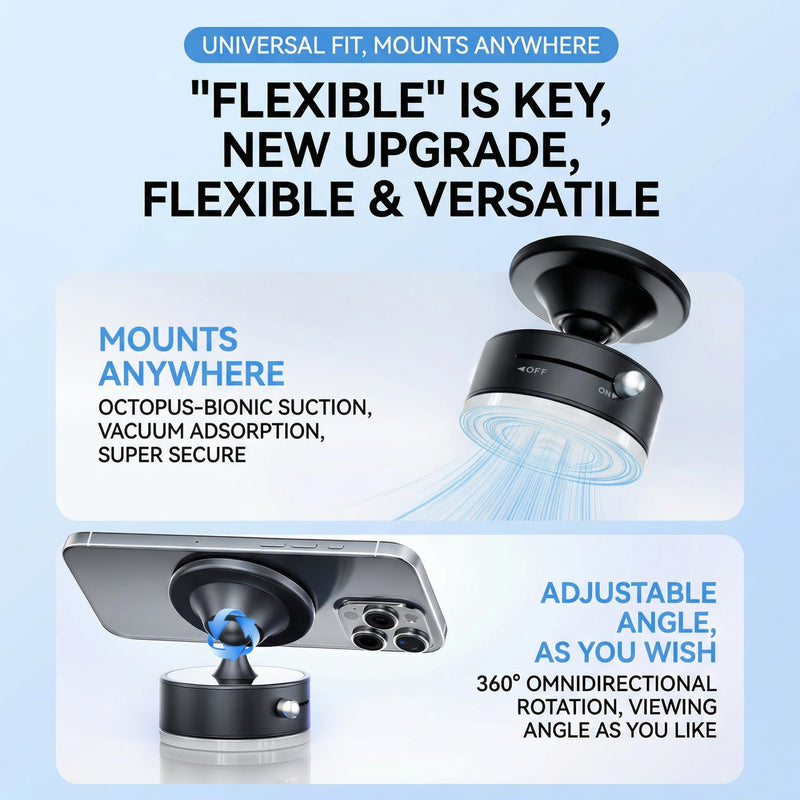 Vacuum Magnetic Car Phone Mount 360degrees Rotation Phone Holder for Car 17 N52 Magnets Strong Suction Cup Phone Mount for Latest Smartphones 16 15 14 13 12 Android Cell Phone Holders