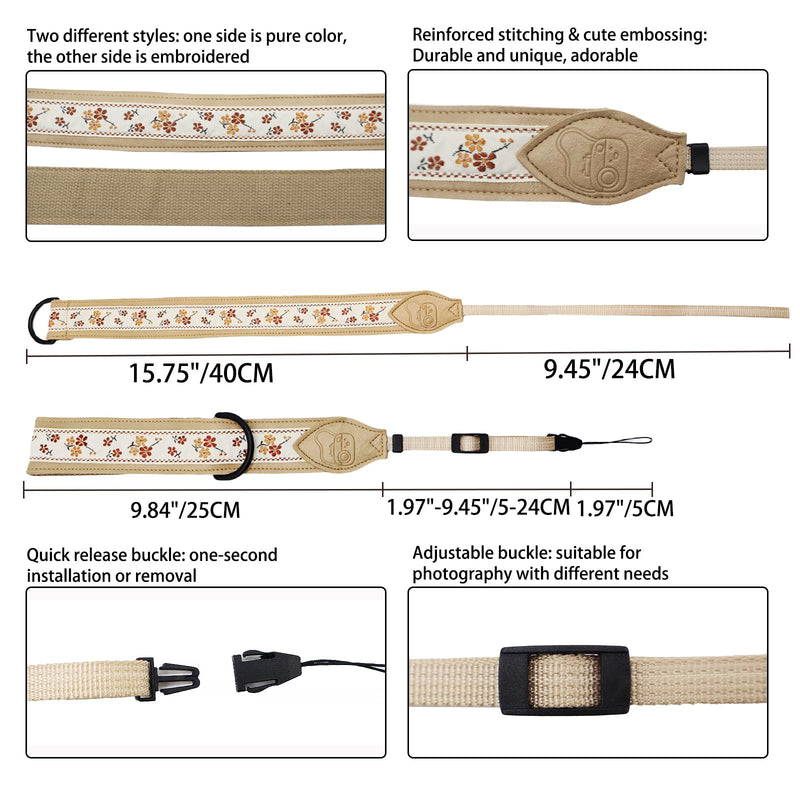 1.5" Wide Camera Wrist Strap, Quick Release Hand Strap for DSLR SLR Mirrorless, Safety Wrist Strap for All Cameras Khaki Embroidery Camera Wrist Strap-03