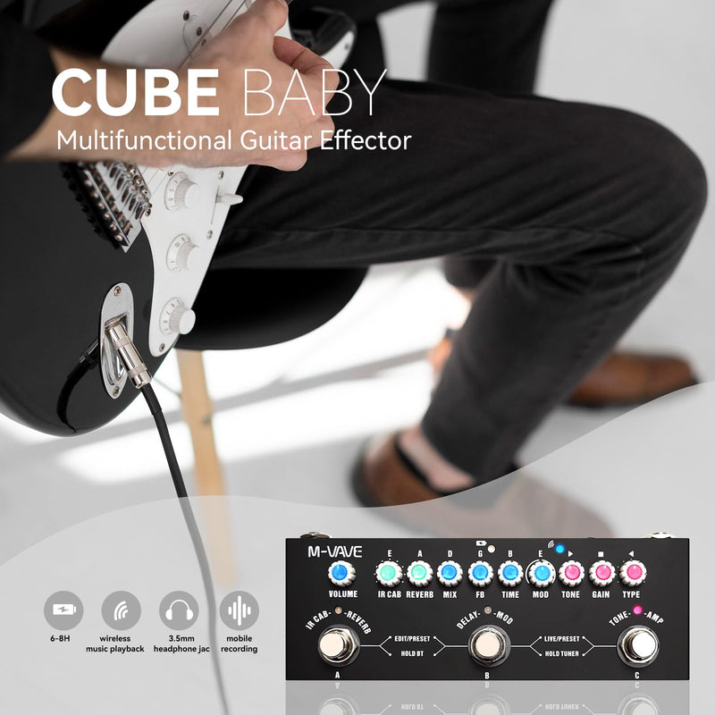 Multi Effects Guitar Pedal, Reverb Guitar Pedal, Delay, Chorus, Phaser, with IR Loading 9 AMP Models, CUBE-BABY Reverb Effect Pedal, Support Recording, Bluetooth 5.0