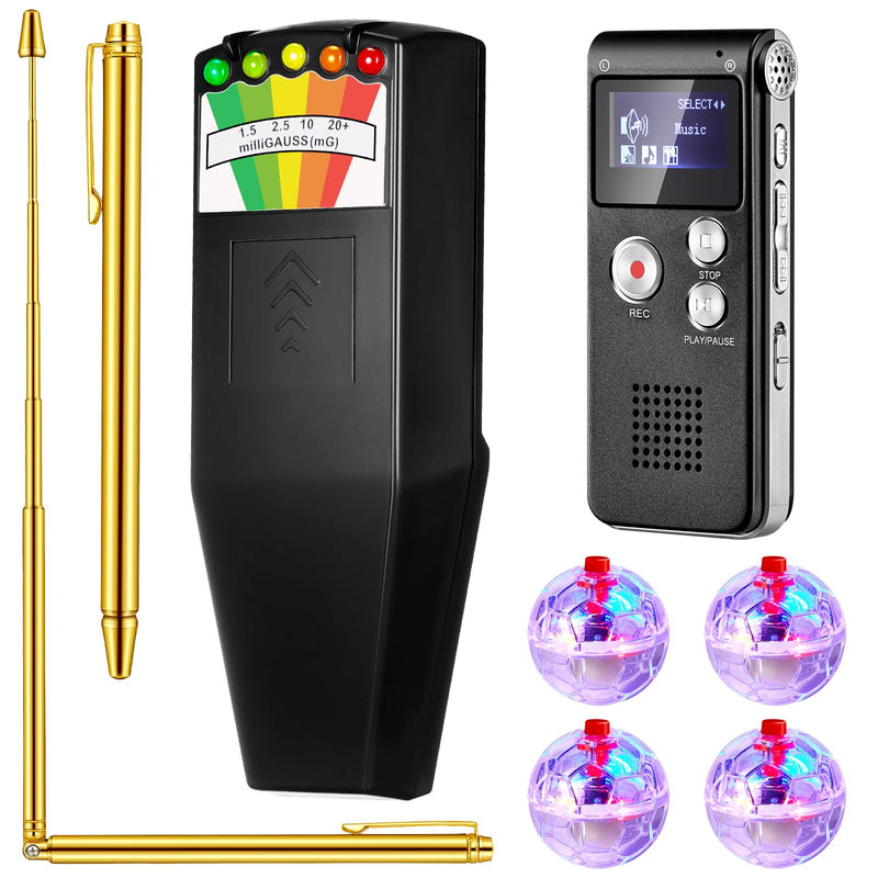 [AUSTRALIA] - Dunzy 8 Pcs Ghost Hunting Equipment Kit Paranormal Entertainment Equipment Tester Includes 1 Emf Reader Meter Digital 1 Voice Recorder 2 Pcs Copper Dowsing Rod 4 LED Motion Activated Cat Ball for Home 