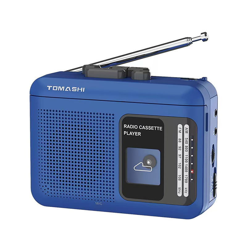 [AUSTRALIA] - Portable Cassette Tape Player Recorder with AM/FM Radio, Built-in Speaker & Microphone, 3.5mm Headphone Jack, Walkman Style, USB/Battery Powered, Retro Blue 