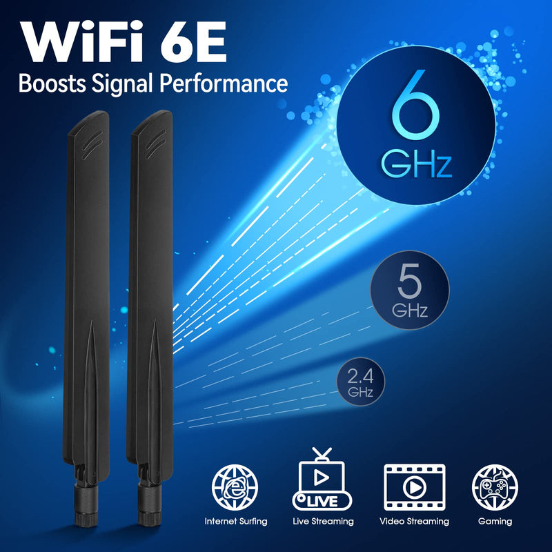 Eightwood Tri-Band WiFi 6E Antenna with RP-SMA Male Connector (2-Pack) | for Gaming PC PCIe WiFi Card, Wireless Router, Security IP Camera, 6GHz 5GHz 2.4GHz