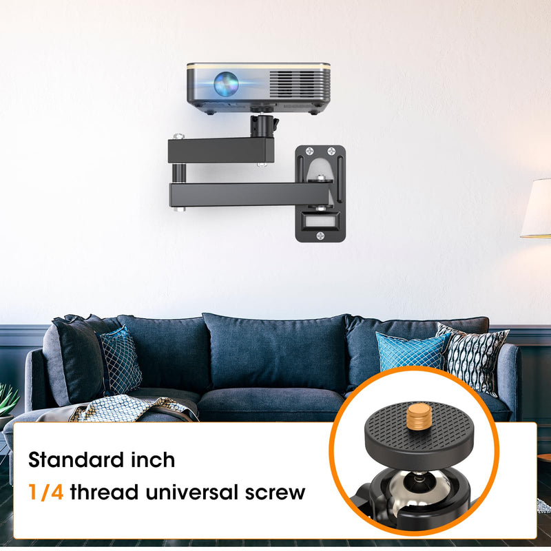Universal Porjector Mount Foldable Projector Wall Mount 1/4" Screw, Adjustable Tilt&Swivel Hanging Projector Bracket Holder Wall Mount Hanger Rack Stand for Projector with Cable Ties