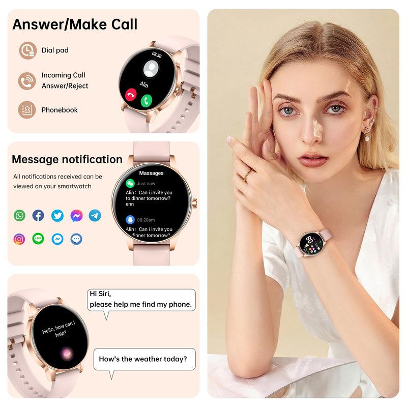Smart Watch for Women(Answer/Make Calls), 1.27" HD Screen Fitness Tracker with Heart Rate/Sleep Monitor, 130+ Sport Modes IP68 Waterproof Activity Tracking, Smartwatch for Android Phones iPhone