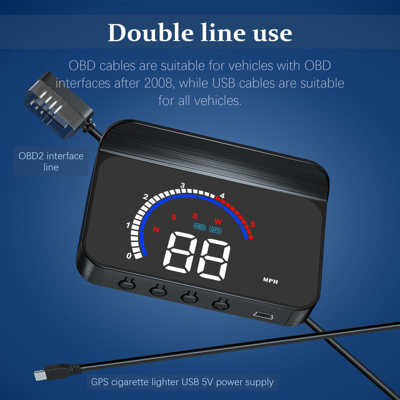 [AUSTRALIA] - Heads Up Display for Cars Windshield Projection M13, OBD2+GPS Car GPS Speedometer Display Speed, Fuel Consumption, Water Temperature and Multiple Alarm Functions Suitable for All Cars m13plus 