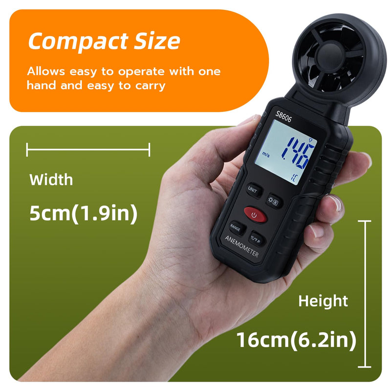 Tolesum 3 in 1 Digital Wind Gauge, Handheld Anemometer with Measurement of Wind Speed, Temperature, Windchill Wind Speed Meter Gauge for Surfing/Drone/HAVC/Sailing