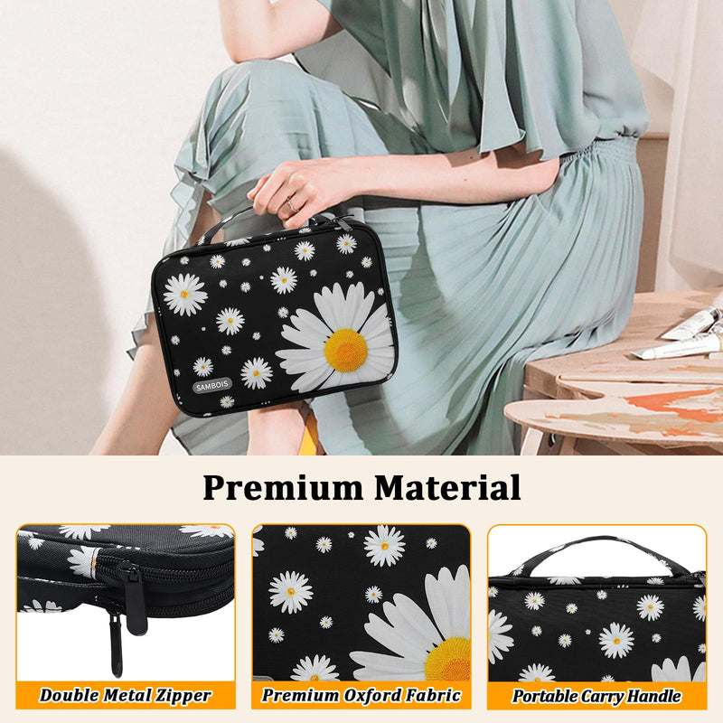 Rolling Teacher Tote Bag with Detachable Trolley Elegant Gray & Watch Band Organizer Case for Apple Watch Band Daisy