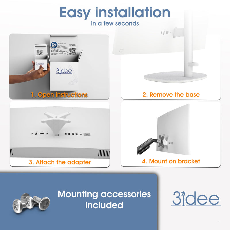 3IDEE VESA Adapter, VESA Mount Compatible with HP All-in-One PC (24-cr,27-cr) - VESA Mount 75x75mm - VESA Adapter HP for Monitors Without VESA Connection 24-cr,27-cr