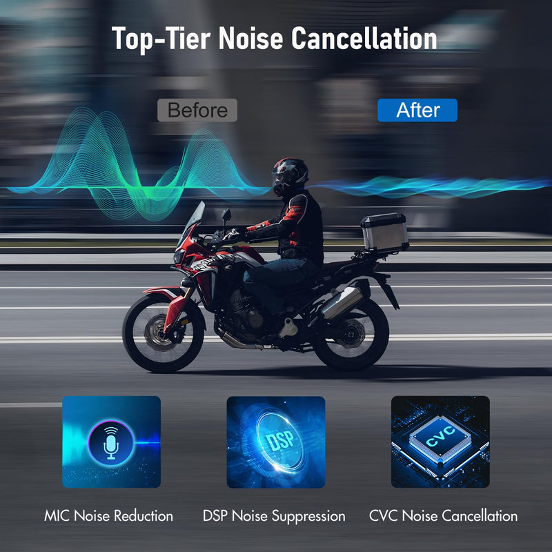 Motorcycle Helmet Intercom, TK-X4SC Helmet Bluetooth Headset for 6 Riders Up to 2000m, Music Share/Noise Reduction/Bluetooth 5.4/LCD Screen, Motorcycle Headphones(1 Pack) TK-X4SC Single