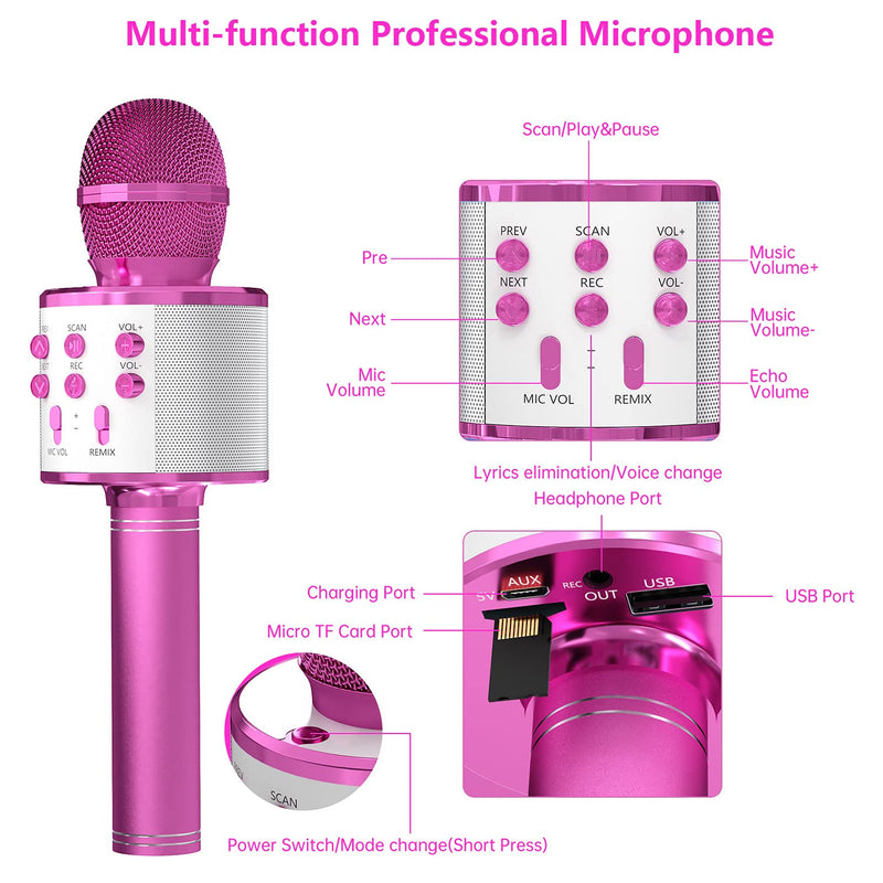 OVELLIC 2 Pack Karaoke Microphone for kids, Wireless Bluetooth Karaoke Microphone for Singing, Portable Handheld Mic Speaker Machine, Great Gifts Toys for Girls Boys Adult All Age (Purple & Glod)