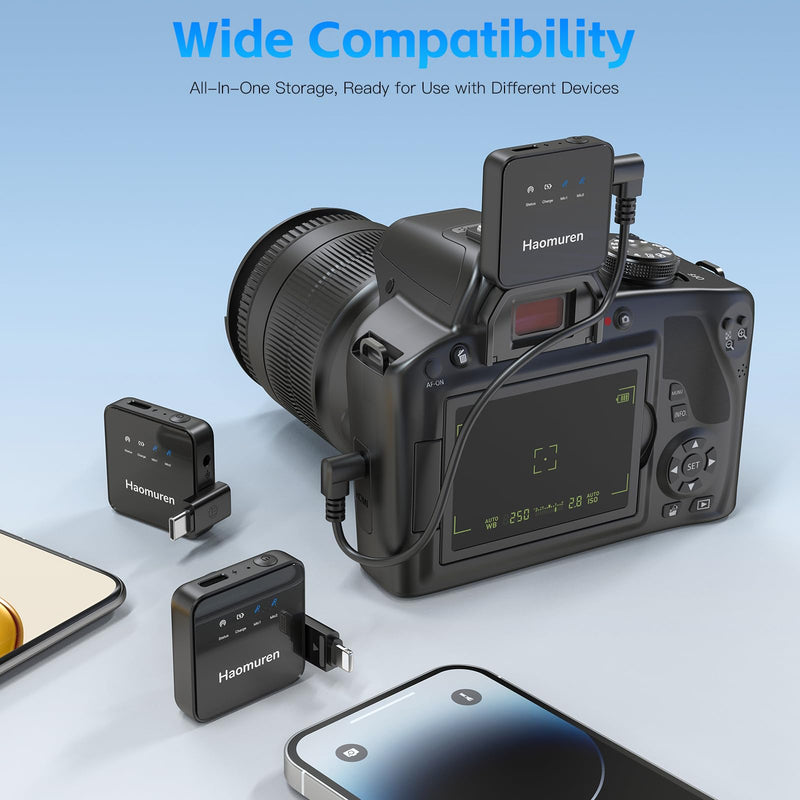 [AUSTRALIA] - Haomuren Wireless Lavalier Microphone 2 Pack,Wireless Microphone,Compatible with iPhone,Android,Camera,iPad,Tablet,PC,Noise Cancel,Echo,Bluetooth Lapel Mic for Video Recording,Stream,Vlogs Black 