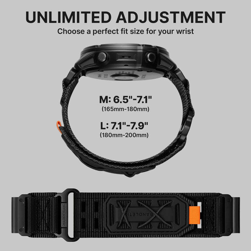 Bandletic 26mm Quick Fit Watch Band Compatible with Garmin Fenix 7X 6X Pro | Nylon Strap Replacement for Fenix 8 51mm/5X Plus/3 HR/Instinct 2X Solar 3 50mm/Enduro/Tactix/Epix Pro2/Quatix 8 51mm/D2 Black 26mm - Large (7.1"-7.9")