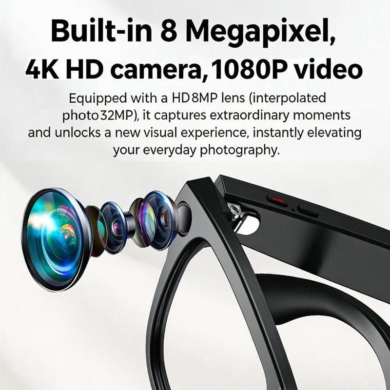 REEDTOCK Smart AI Glasses with 4K Camera, HD1080P Video Recording Glasses | Bluetooth Camera Glasses, Noise Cancellation, Voice Assistant, Translation, TR90 Frame -for Outdoor, Travel, Vlogging Photochromic Lenses