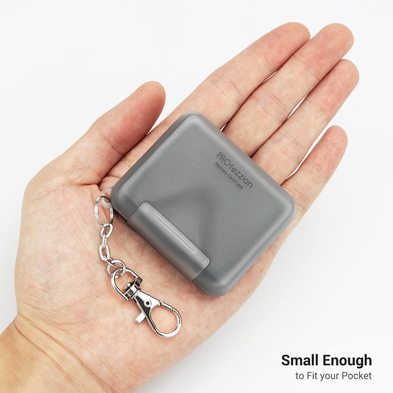 PROfezzion 4 Slots Portable SD Card Holder, [Water-Resistant] [Anti-Shock] SD Card Case Storage for 4 SD /SDXC /SDHC Cards, Memory Card Hard Carrying Box Keeper Protector with Rubber Interior, Grey 4 Slots SD