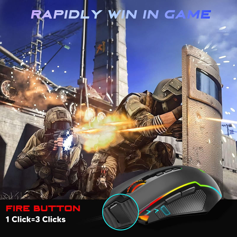 Redragon Gaming Mouse, Wired Gaming Mouse with RGB Backlit, 8000 DPI Adjustable, Mouse with 9 Programmable Macro Buttons & Fire Button, Software Supports DIY Keybinds, M910-K Black