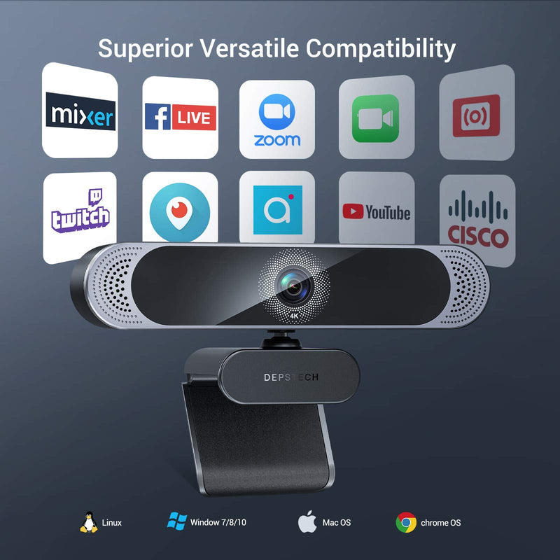 DEPSTECH 4K Webcam, DW49 HD 8MP Equipped with Sony Sensor Autofocus Webcam with Microphone, Privacy Cover, Plug Play USB Computer Web Camera for Pro Streaming/Online Teaching/Video Calling/Zoom/Skype | Privacy Cover, Plug Play USB Computer Web Camera f...