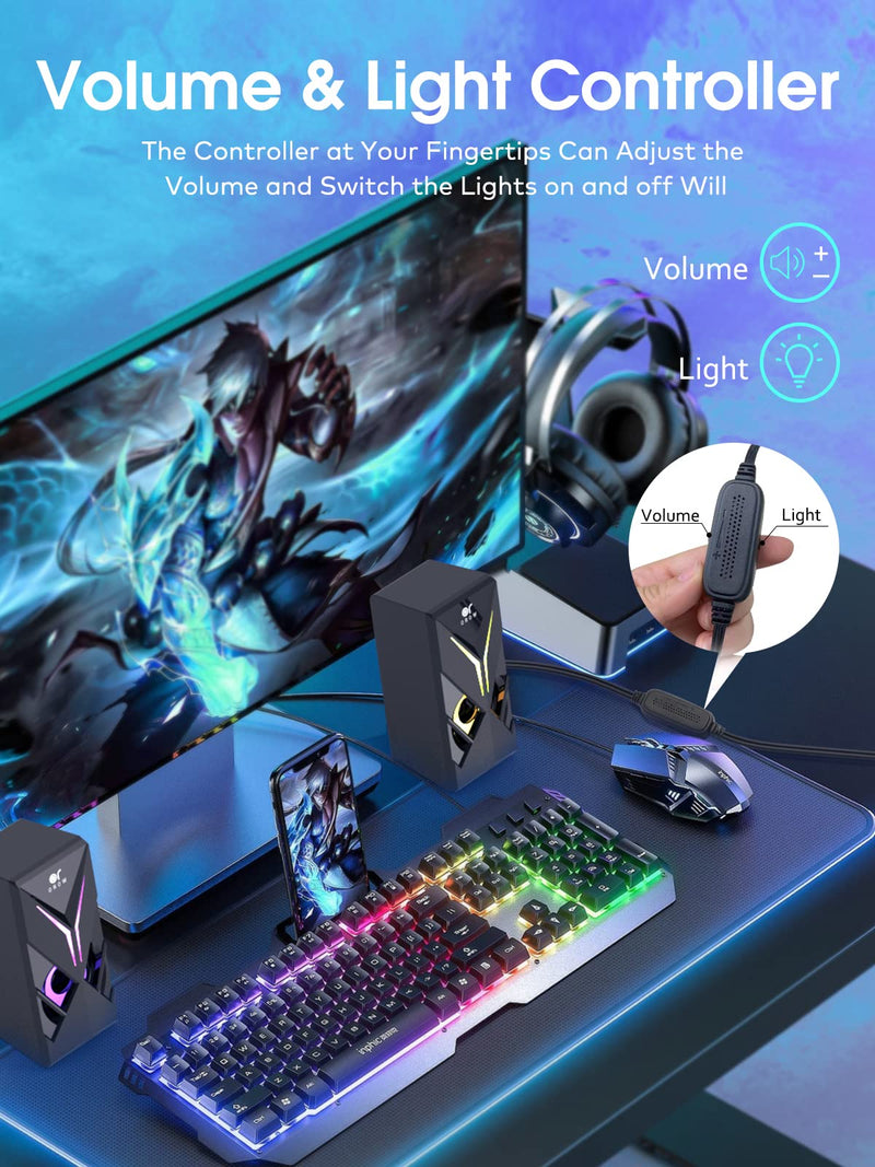 OROW Computer Speakers,1OW Speakers for PC 2.0 Channel Gaming Speakers RGB Speakers for Monitor,3.5mm Aux Input Multimedia Desktop Speaker Black 10W