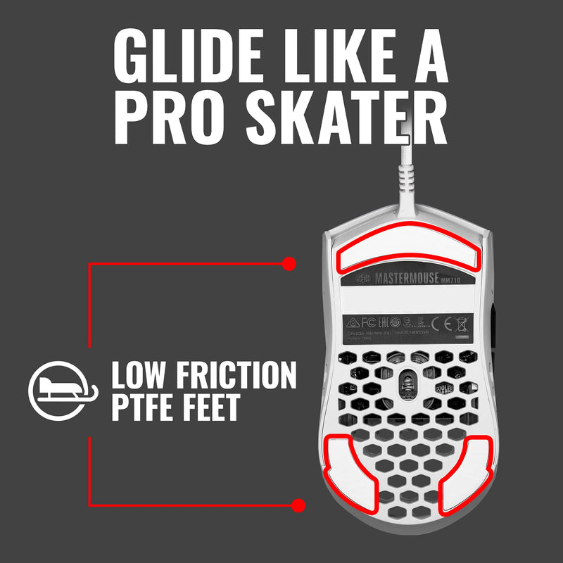 Cooler Master MM710 53G Matte White Gaming Mouse with Lightweight Honeycomb Shell, Ultralight Ultraweave Cable, Pixart 3389 16000 DPI Optical Sensor