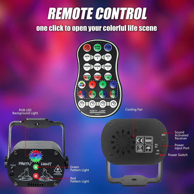 USB-Powered 60-Patterns 240 Conbination Effects Stage Light Party Light UV & RGB Backlight Remote Control for Indoor Events, Birthdays, Halloween, Karaoke, Club, and KTV (R60)