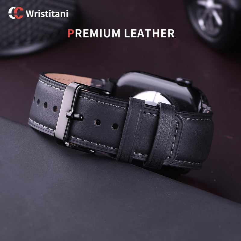 Wristitani 3 Pack Genuine Leather Bands Compatible With Apple Watch | Fit size 49/46/45/44/42/41/40mm,Series 11 10 9 8 7 6 5 4, Ultra 3/2/1,SE 3/2/1 ,Leather Replacement Straps for Men Black+Black Buckle/Dark Coffee+Black Buckle/Dark Brown+Black Buckle
