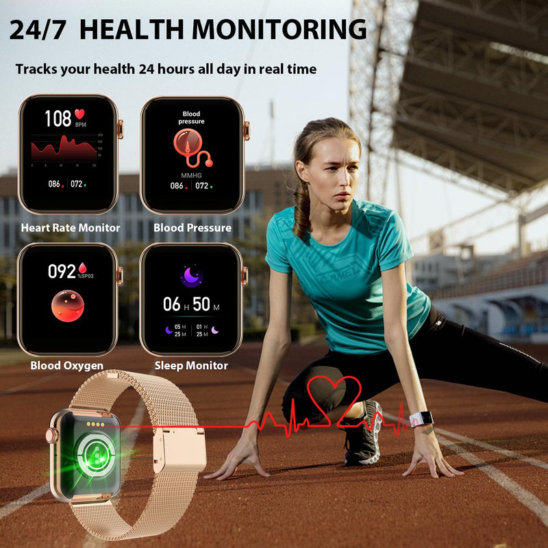 Smart Watches for Women,1.83"&1.85" HD Watch with Calls and Messages/Heart Rate/Sleep/Female Cycle,Fitness Tracker Smartwatch for Android/iOS Compatible,Black & Gold