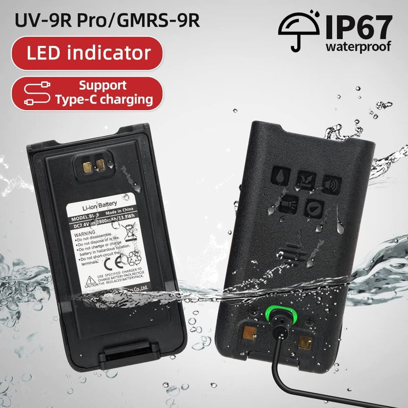 BAOFENG UV-9R Pro 8W Ham Radio Long Range Handheld Dual Band Tri- Power Two-Way Radio Waterproof Transceiver Walkie Talkies Rechargeable with Type-C Charger Cable Green