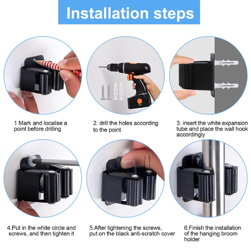 gaoduanluoluo 6/12 Piece Tool Holder Set, Broom Holder Wall, Garden Tool Holder, Tool Holder for Kitchen, Home, Bathroom, Garage (6)
