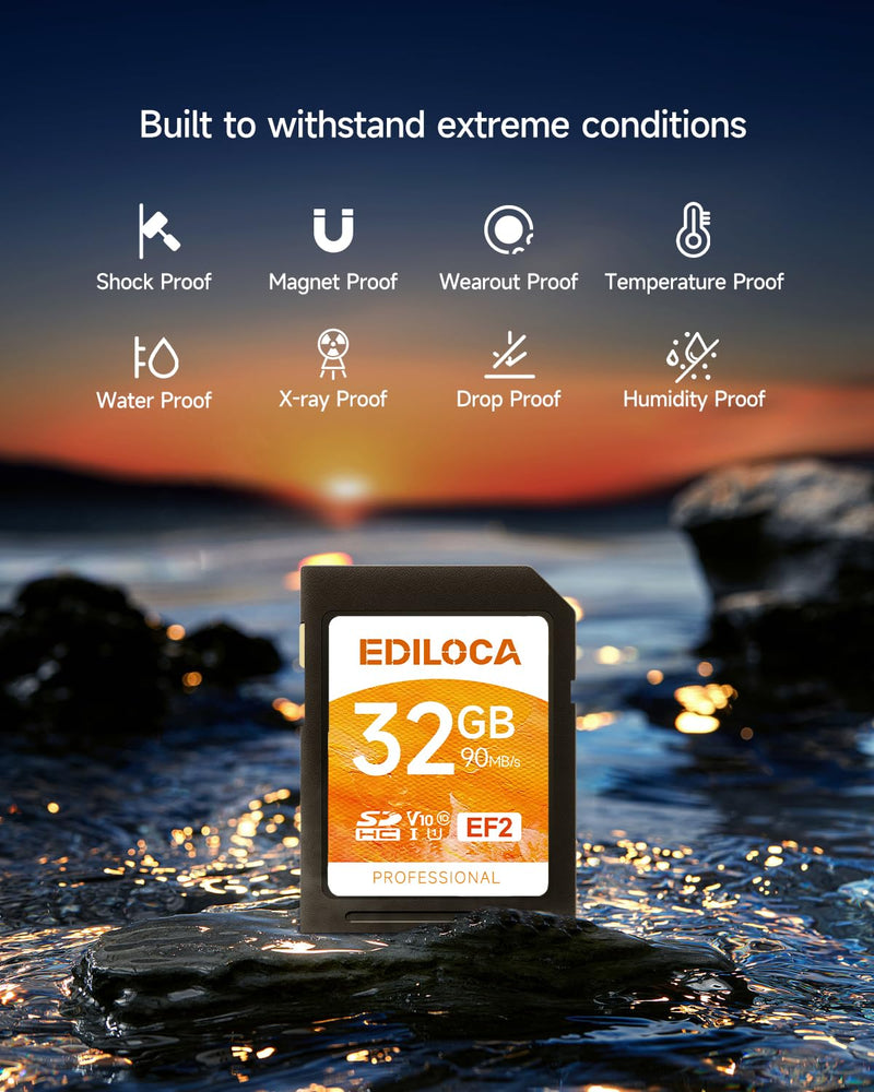 [AUSTRALIA] - EF2 UHS-I SD Card UHS-I Memory Card Fast Storage, Read Speed 90MB/s, Write Speed 20MB/s, C10, U1, V10, Full-HD & 4K Video, SD Card, Must-Have for Professional Photographers 32GB EF2 -100MB/s 