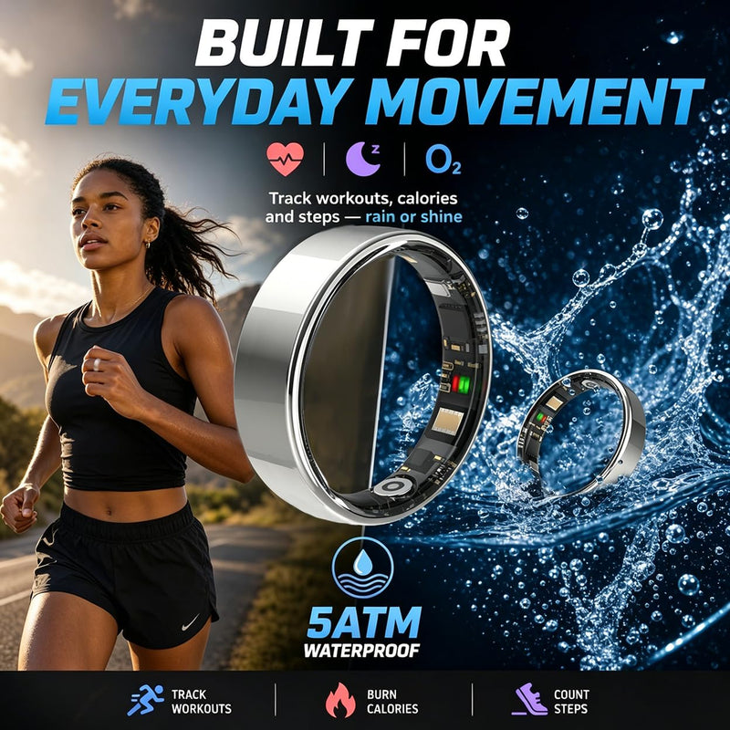 6mm Slim Smart Ring for Women HR/O2/Sleep Size11 Silver | Ultra-slim 6mm design. Tracks HR, blood oxygen & sleep. 5ATM waterproof for swimming. Gesture control 11