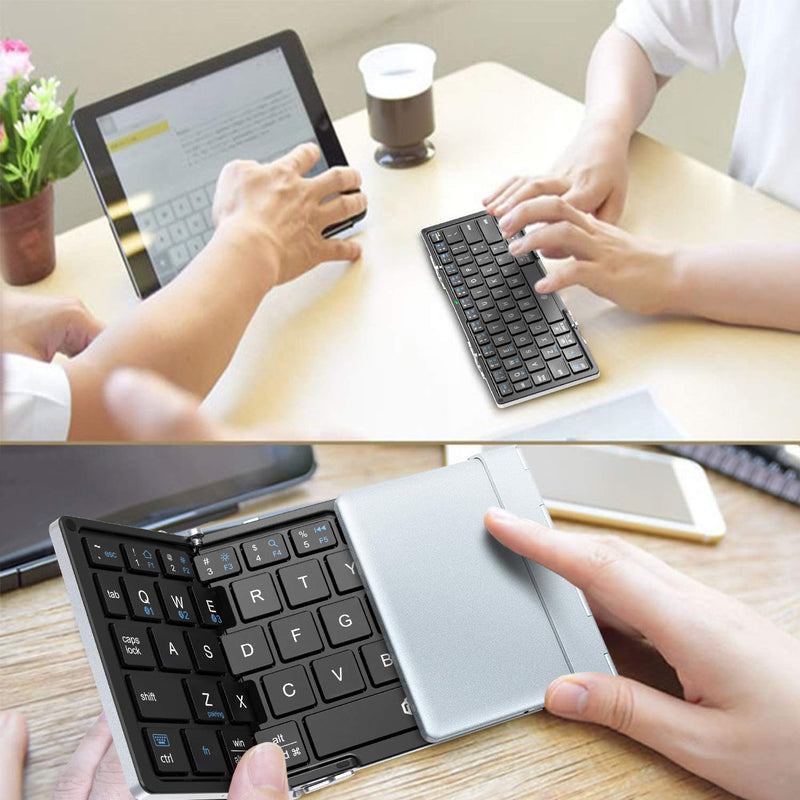 Foldable Keyboard, iClever BK03 Portable Keyboard with Stand Holder (Sync Up to 3 Devices), Full-Size Bluetooth Keyboard for iPhone, iPad, Smartphone, Laptop, Tablet